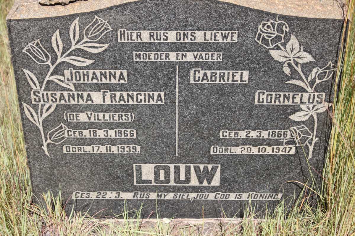 LOUW Gabriel Cornelus 1866-1947 &amp; Johanna Susanna Francina de VILLIERS 1866-1939