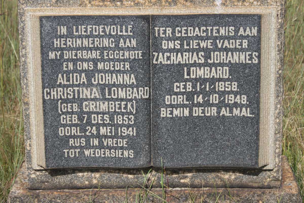 LOMBARD Zacharias Johannes 1858-1948 &amp; Alida Johanna Christina GRIMBEEK 1853-1941