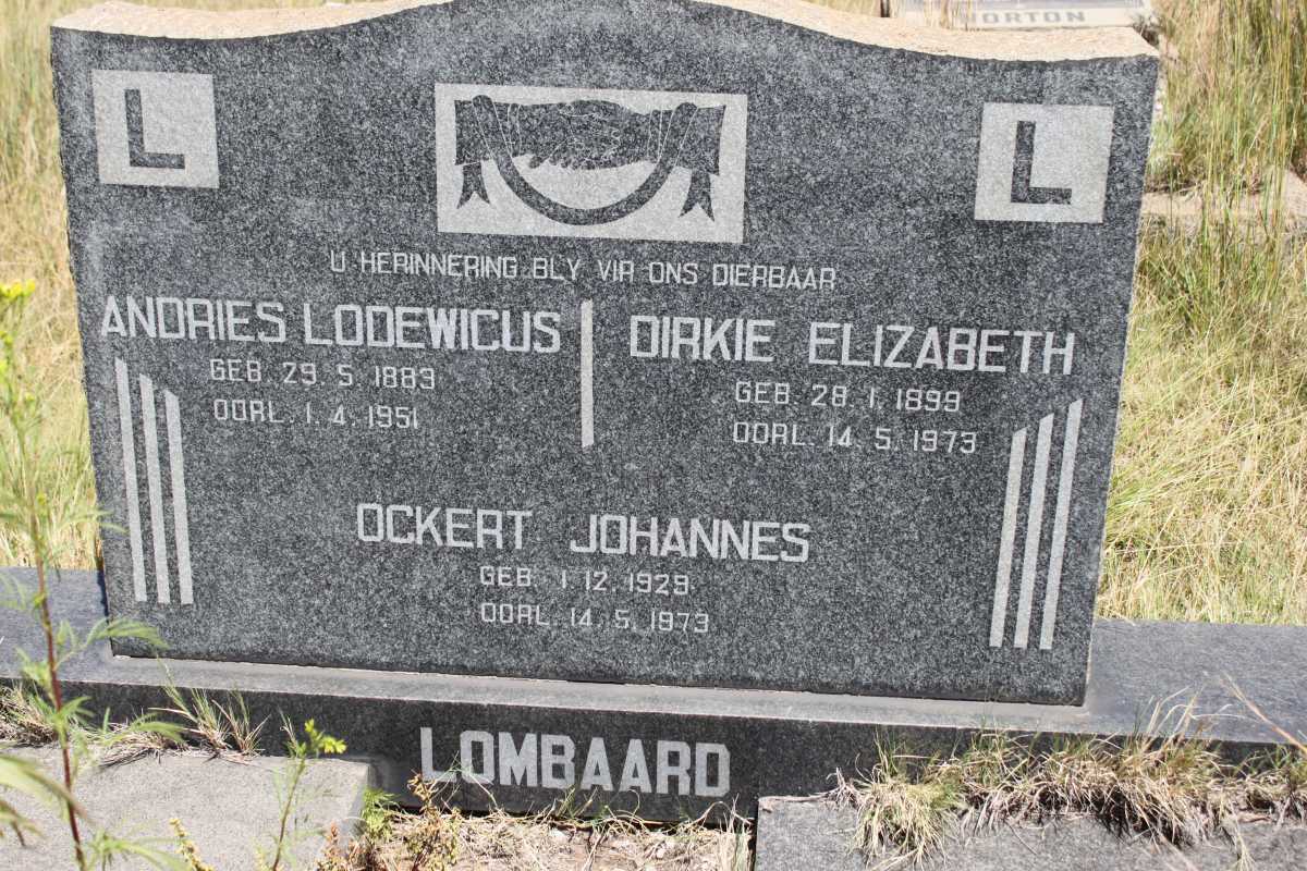 LOMBAARD Andries Lodewicus 1883-1951 &amp; Dirkie Elizabeth 1899-1973 :: LOMBAARD Ockert Johannes 1929-1973
