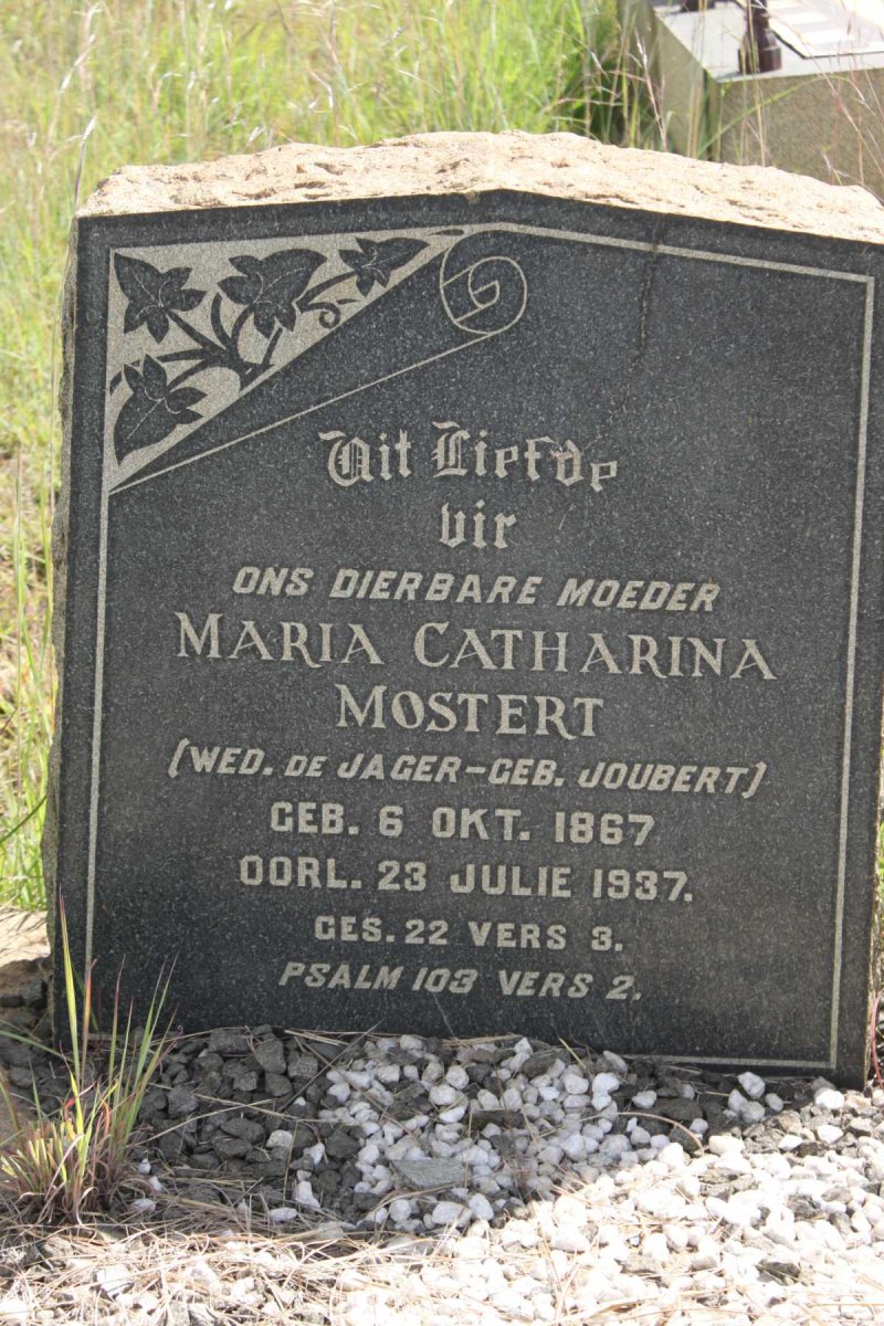 MOSTERT Maria Catharina voorheen DE JAGER nee JOUBERT 1867-1937