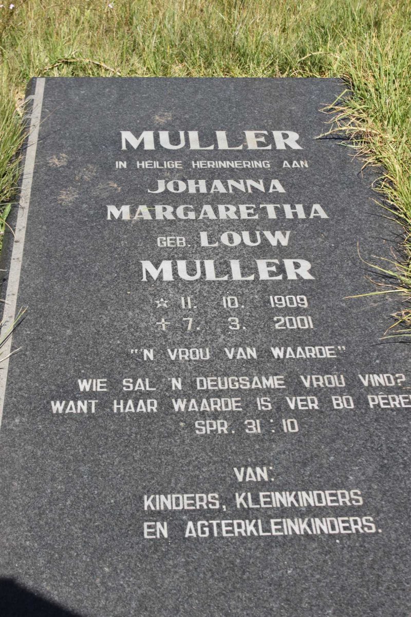 MULLER Johanna Margaretha geb LOUW 1909-2001