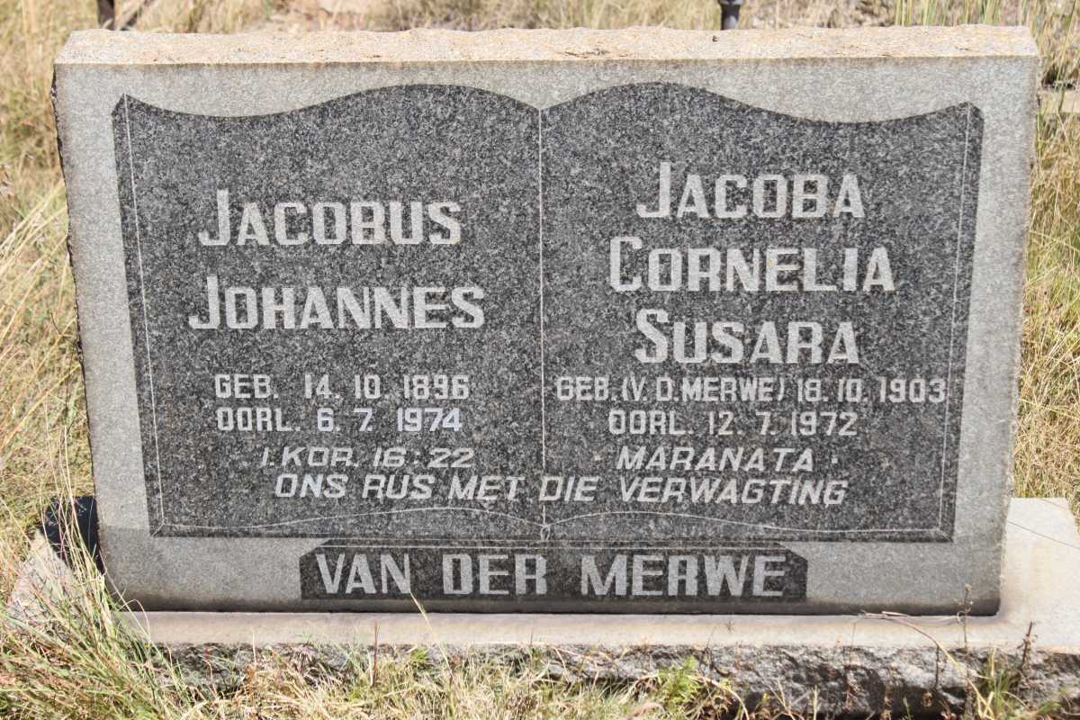 MERWE Jacobus Johannes, van der 1896-1974 &amp; Jacoba Cornelia Susara V.D. MERWE 1903-1972