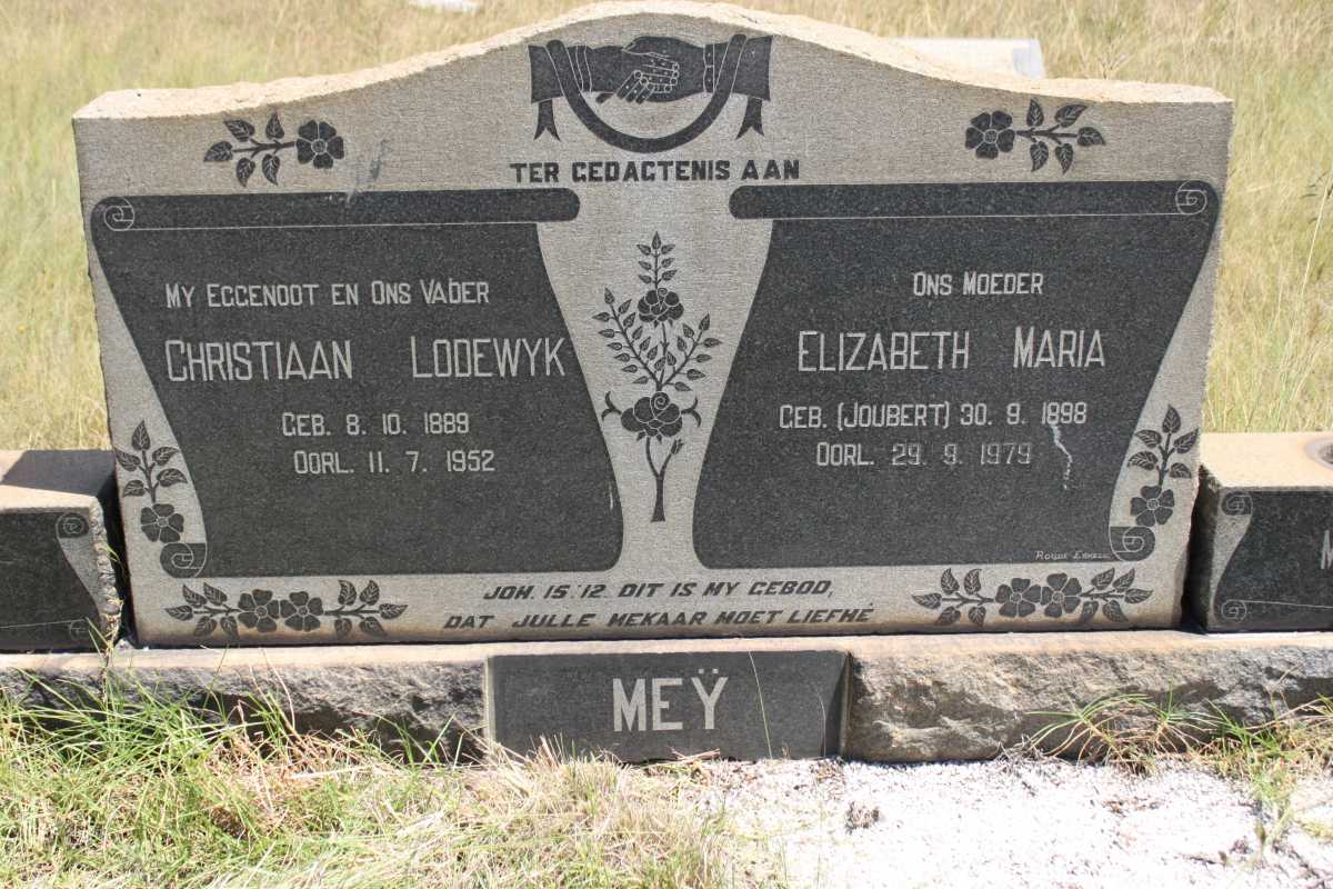 MEY Christiaan Lodewyk 1889-1952 &amp; Elizabeth Maria JOUBERT 1898-1979