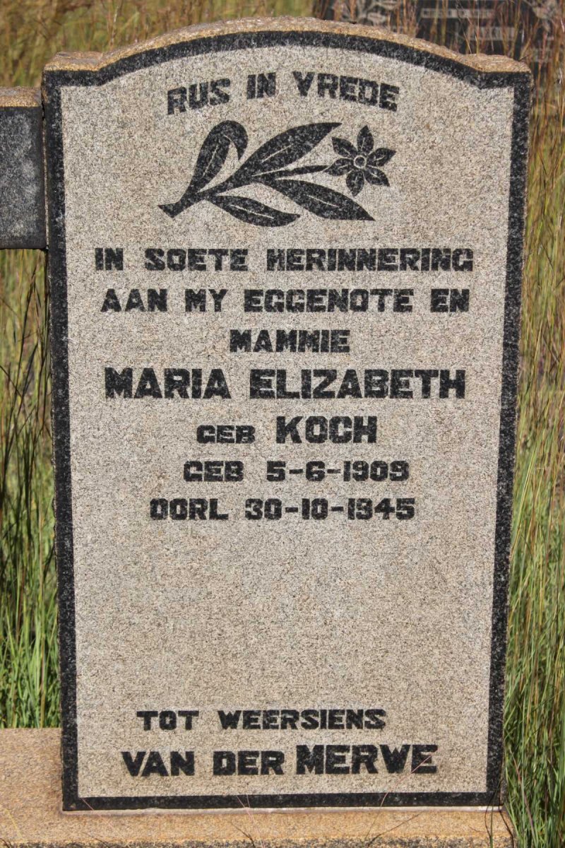 MERWE Maria Elizabeth, van der geb KOCH 1909-1945