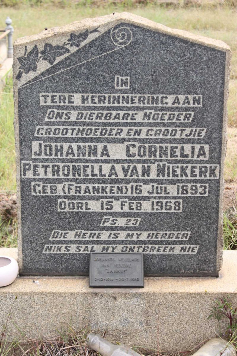 NIEKERK Johanna Cornelia Petronella, van nee FRANKEN 1893-1968