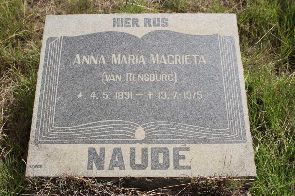 NAUDE Anna Maria Magrieta nee VAN RENSBURG 1891-1975