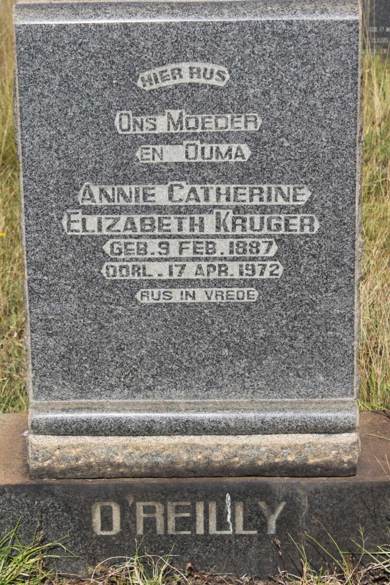 O'REILLY Annie Catherine Elizabeth nee KRUGER 1887-1972