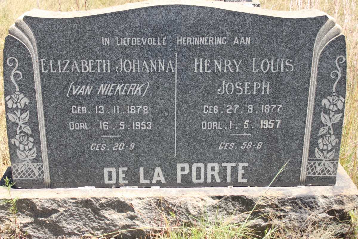 PORTE Henry Louis Joseph, de la 1877-1957 &amp; Elizabeth Johanna VAN NIEKERK 1878-1953