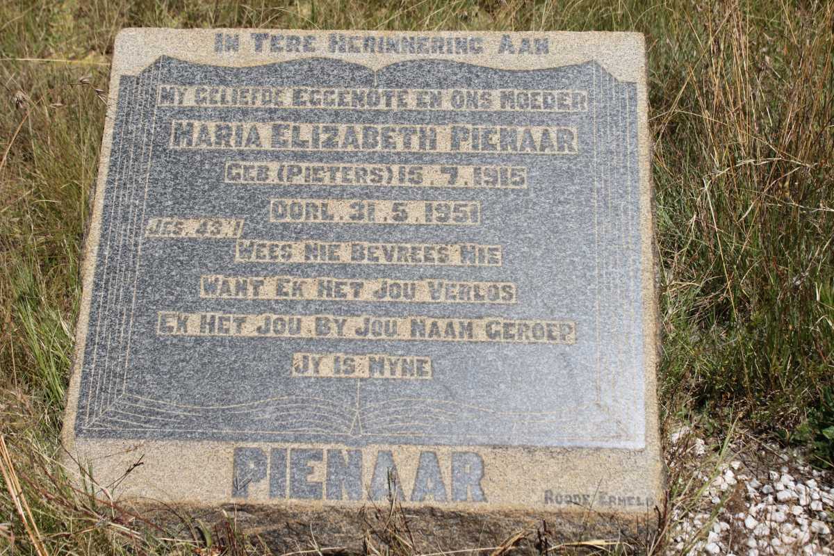 PIENAAR Maria Elizabeth nee PIETERS 1915-1951