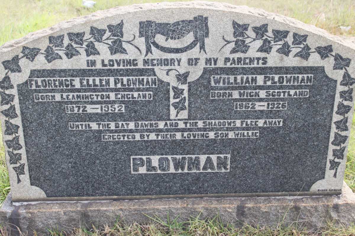 PLOWMAN William 1862-1926 &amp; Florence Ellen 1872-1952