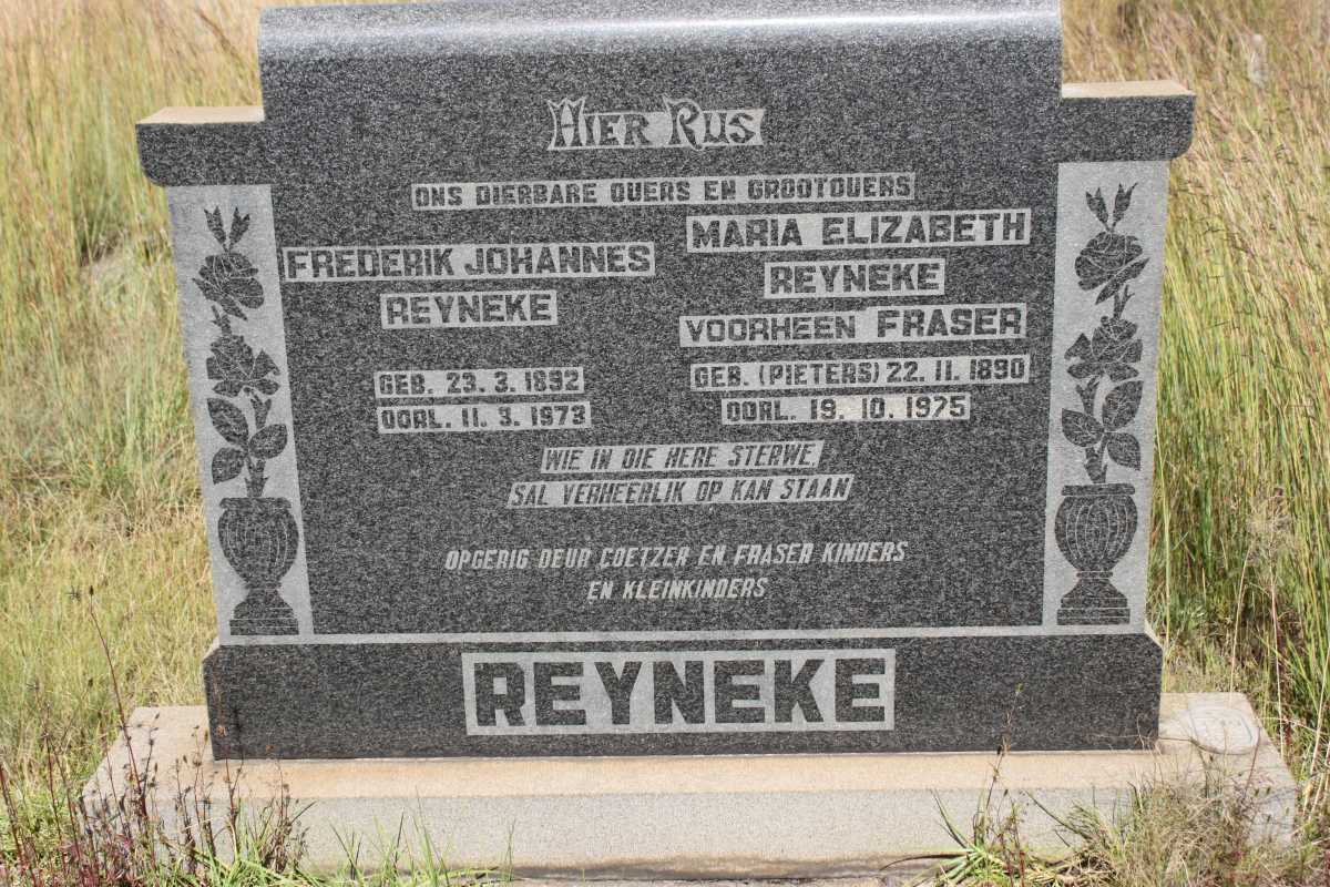REYNEKE Frederik Johannes 1892-1973 &amp; Maria Elizabeth voorheen FRASER geb PIETERS 1890-1975