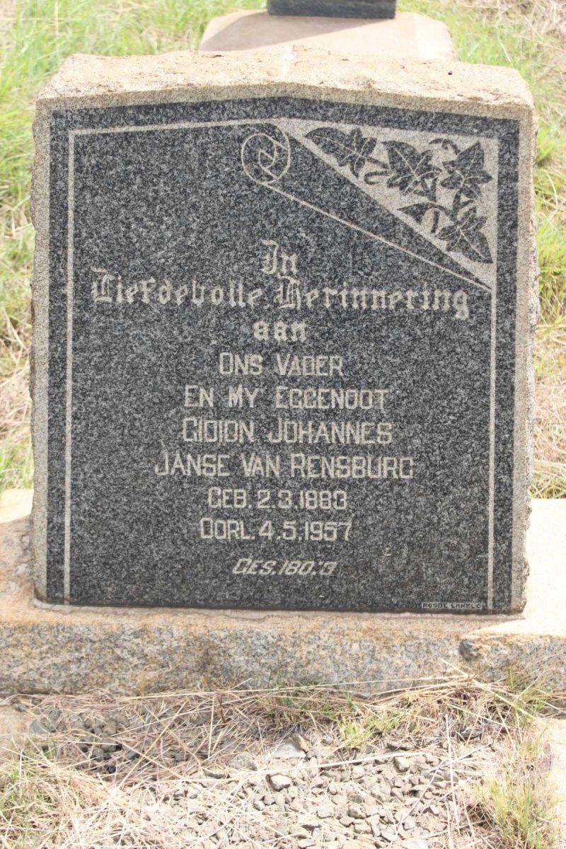 RENSBURG Gidion Johannes, Janse van 1883-1957
