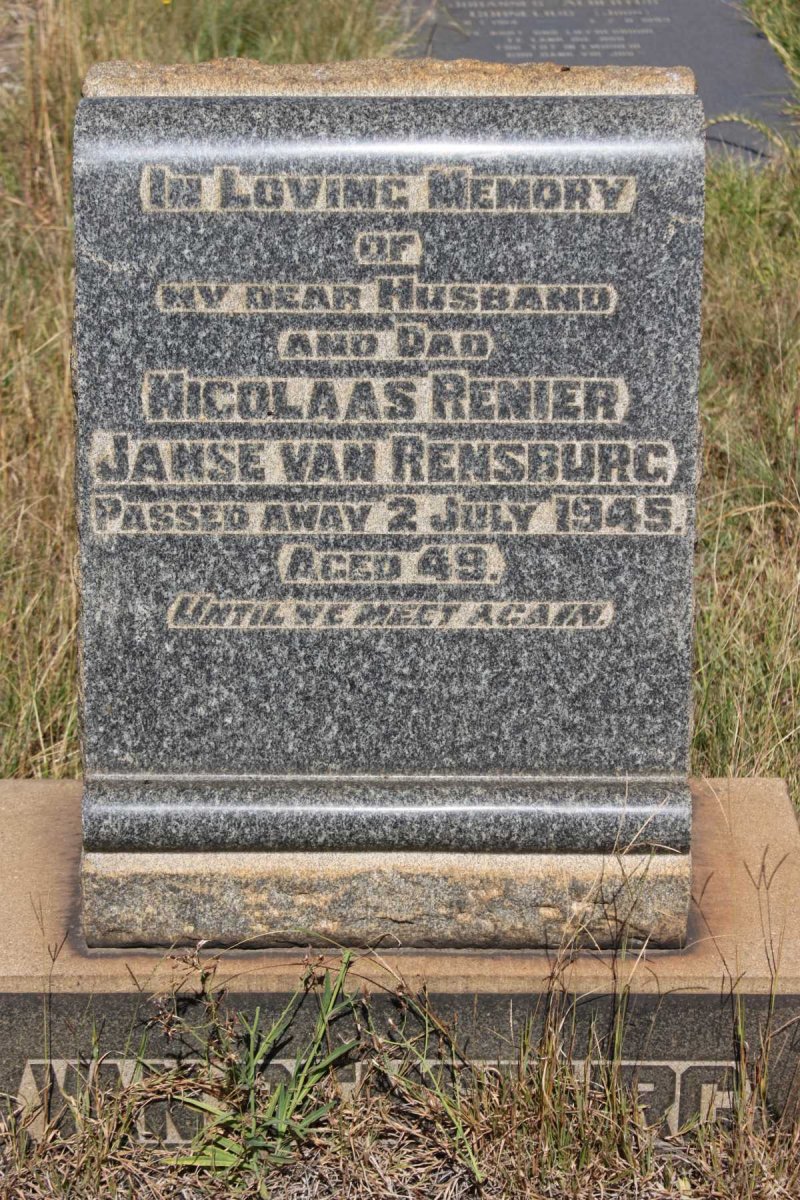 RENSBURG Nicolaas Renier, Janse van -1945