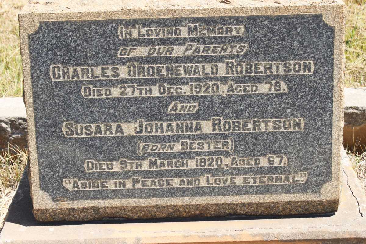 ROBERTSON Charles Groenewald  -1920 &amp; Susara Johanna BESTER  -1920