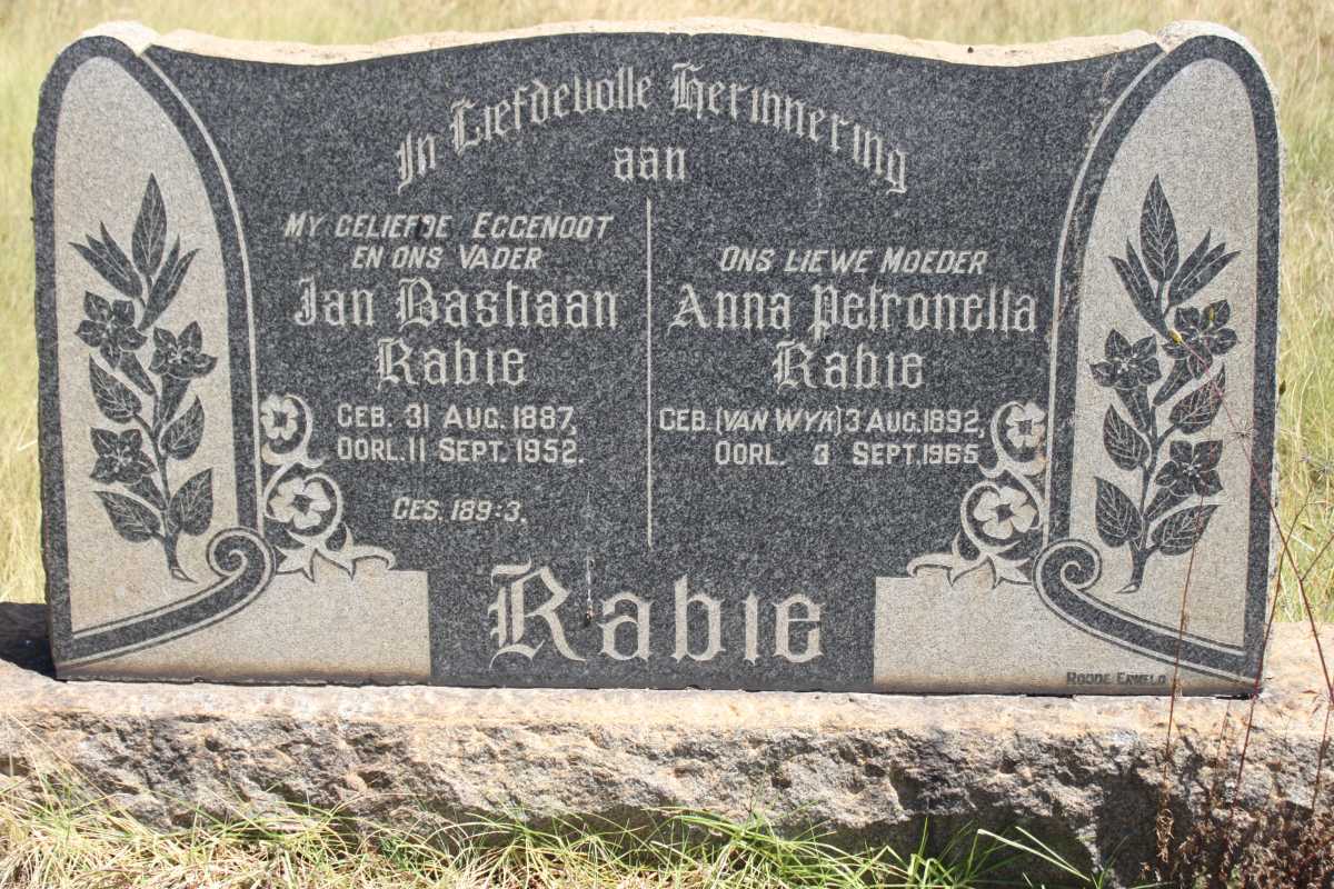 RABIE Jan Bastiaan 1887-1952 &amp; Anna Peronella VAN WYK 1892-1965