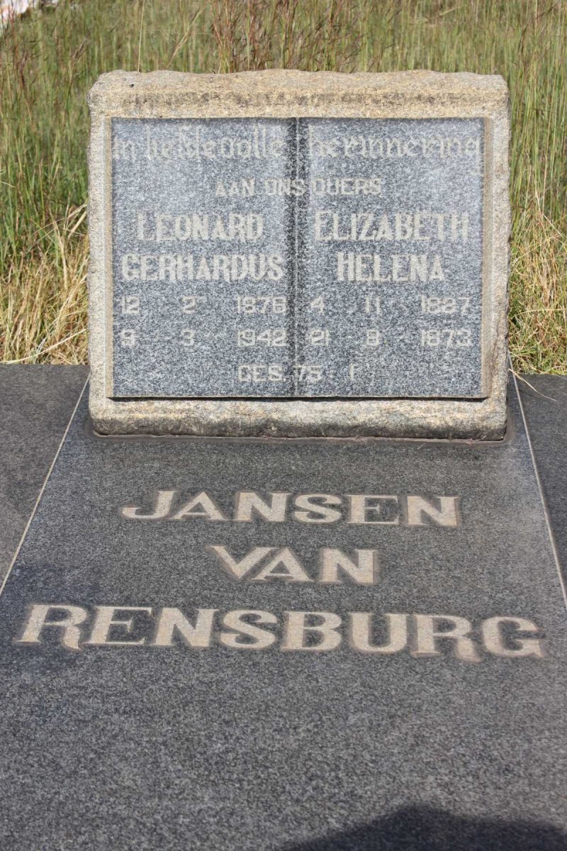 RENSBURG Leonard Gerhardus, Jansen van 1876-1942 &amp; Elizabeth Helena 1887-1973