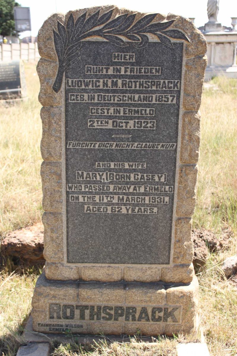 ROTHSPRACK Ludwig H.M. 1857-1923 &amp; Mary CASEY -1931