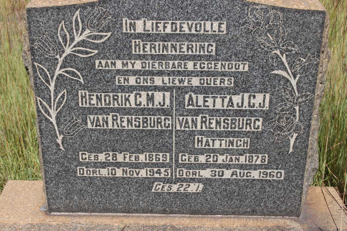 RENSBURG Hendrik C.M.J., van 1869-1945 &amp; Aletta J.C.J. geb HATTINGH 1878-1960