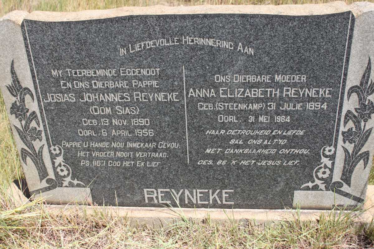 REYNEKE Josias Johannes 1890-1956 &amp; Anna Elizabeth STEENKAMP 1894-1964