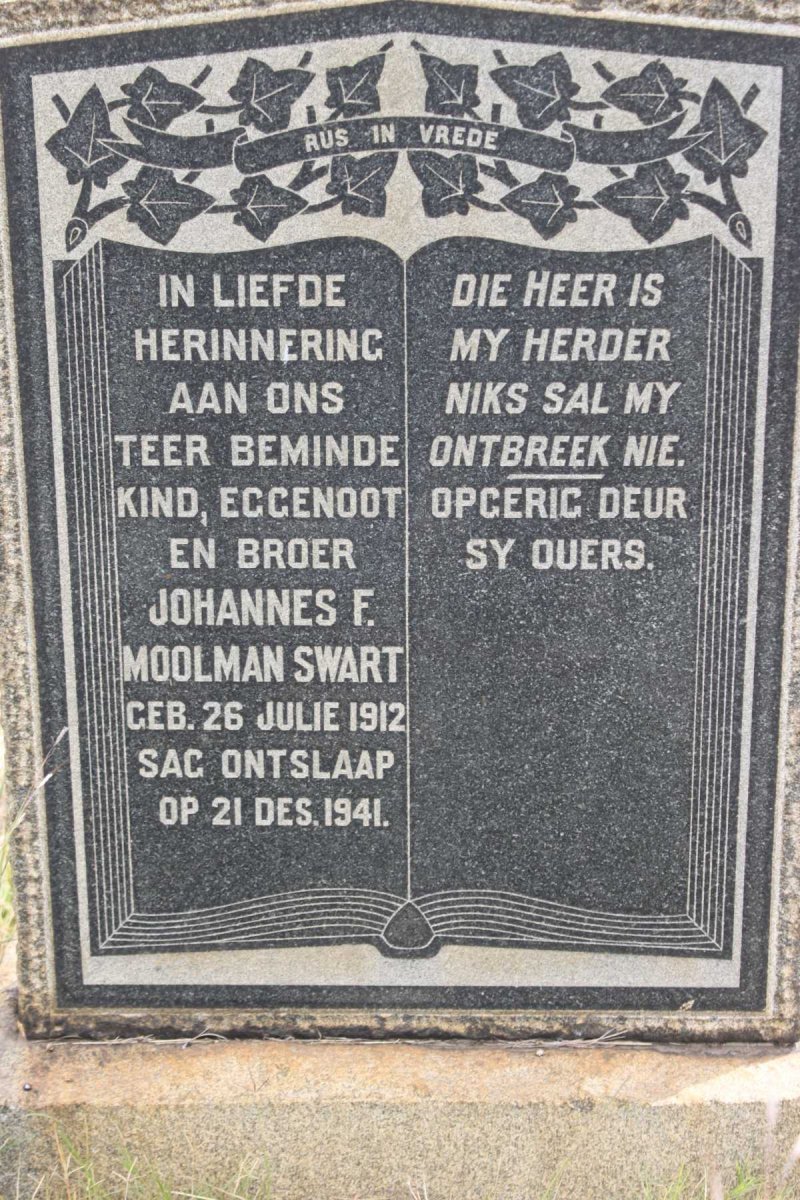 SWART Johannes F. Moolman 1912-1941
