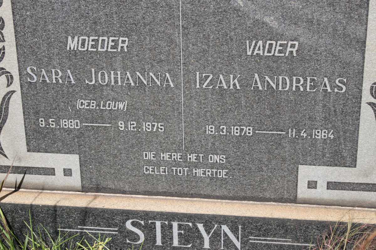 STEYN Izak Andreas 1878-1984 &amp; Sara Johanna LOUW 1880-1975