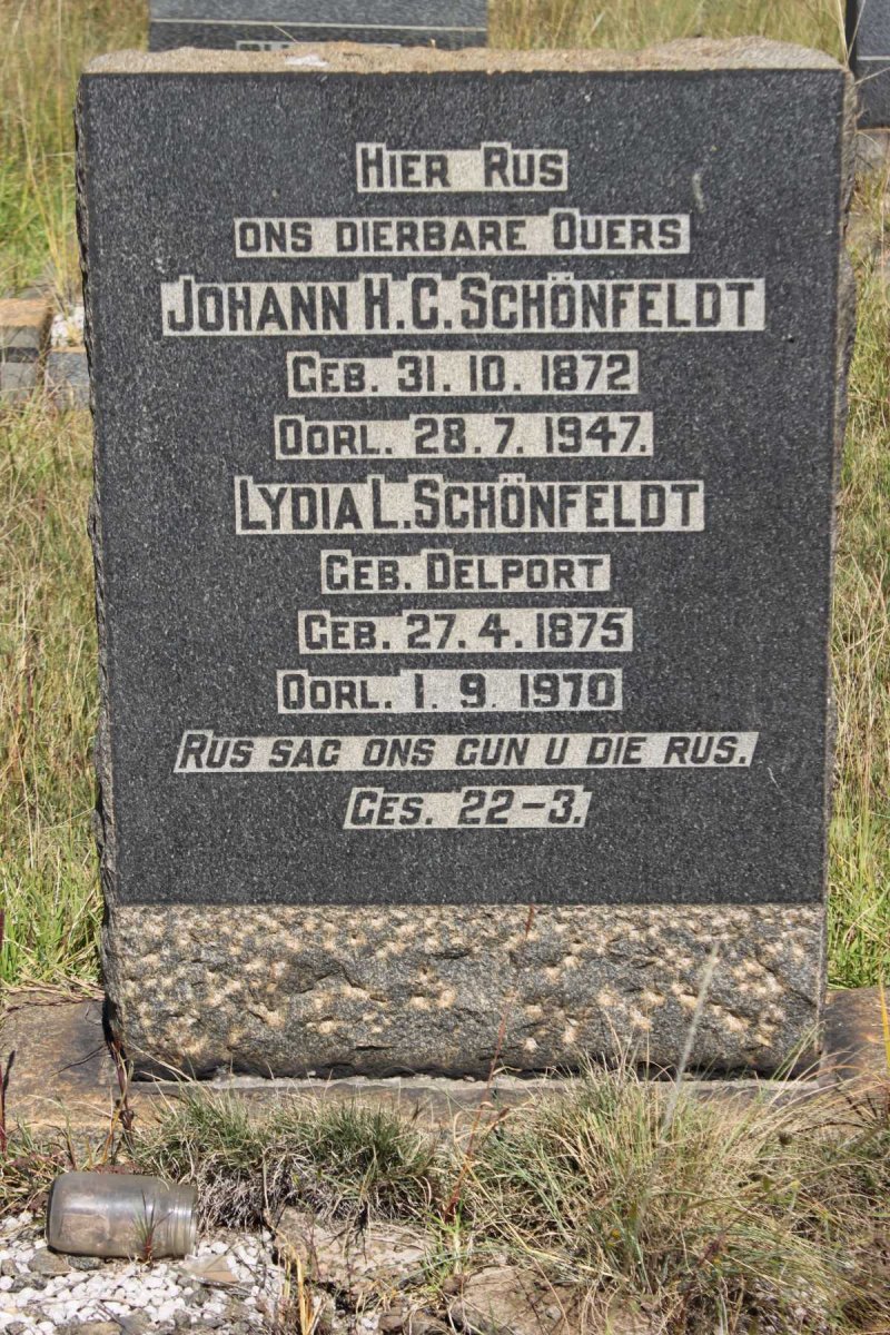 SCHÖNFELDT Johann H.C. 1872-1947 &amp; Lydia L. DELPORT 1875-1970