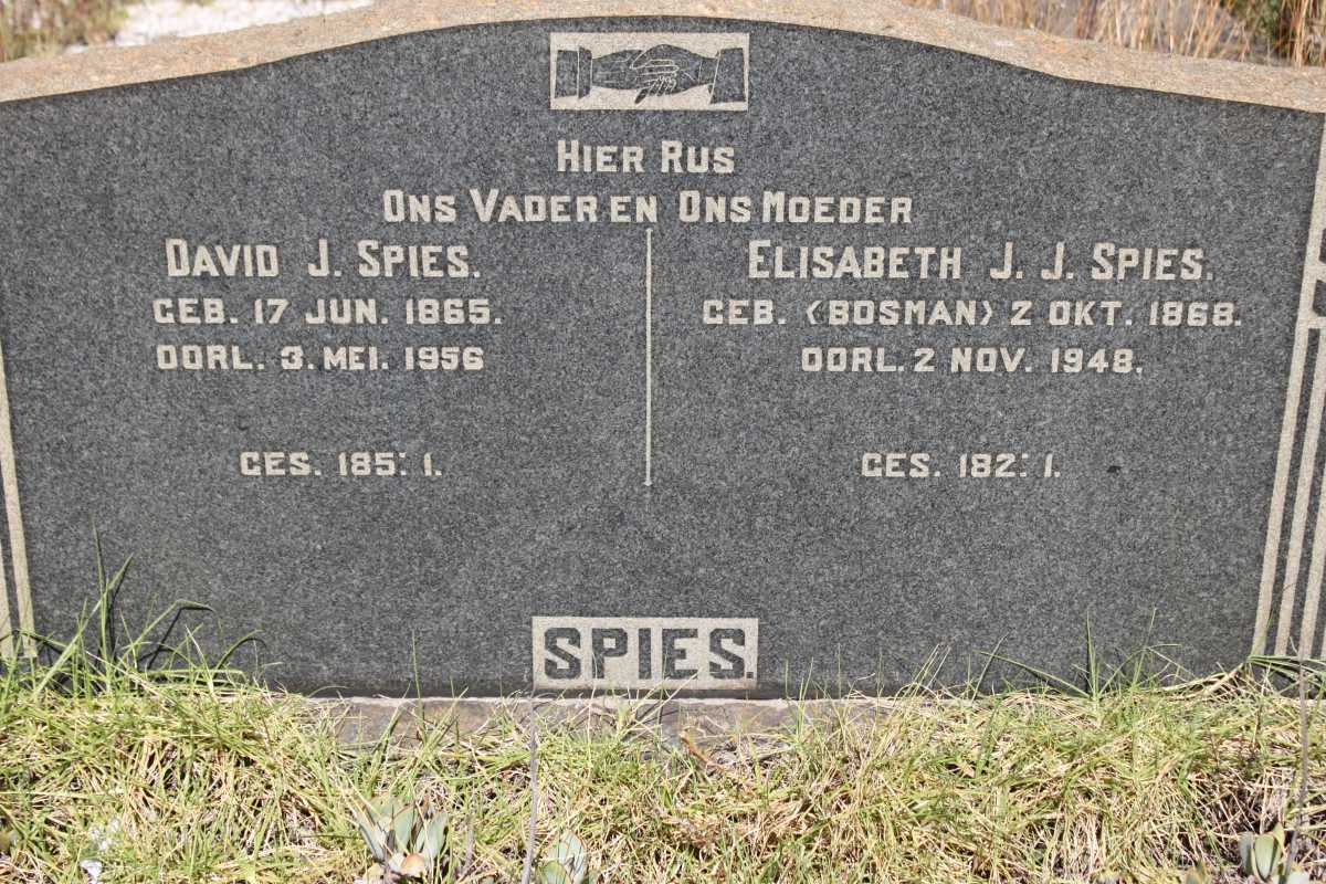 SPIES David J. 1865-1956 &amp; Elizabeth J.J. geb BOSMAN 1868-1948