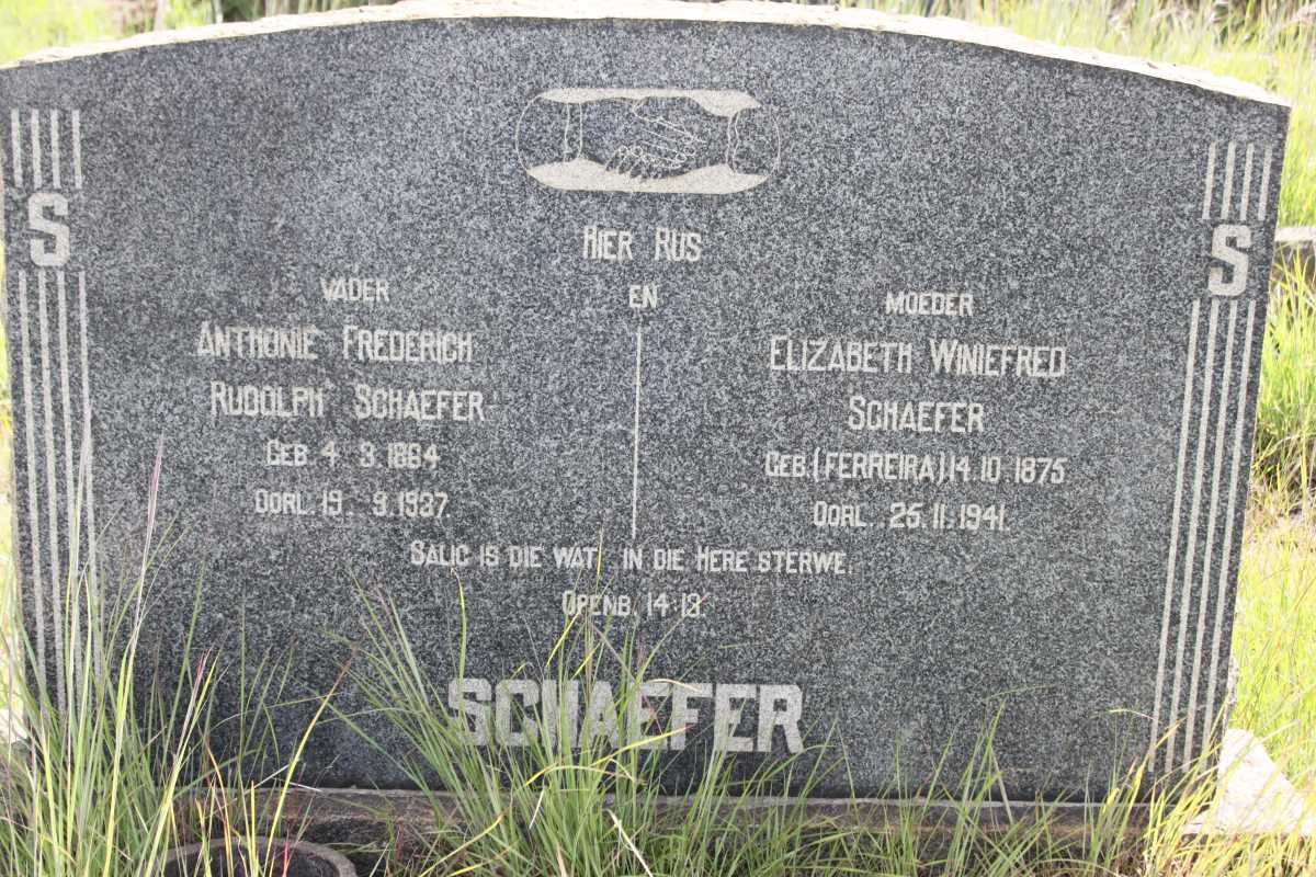 SCHAEFER Anthonie Frederich Rudolph 1864-1937 &amp; Elizabeth Winiefred FERREIRA 1875-1941
