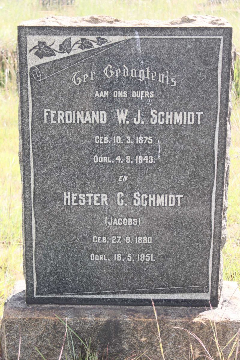 SCHMIDT Ferdinand W.J. 1875-1943 &amp; Hester C. JACOBS 1880-1951