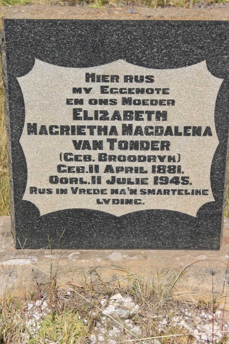 TONDER Elizabeth Magrietha Magdalena, van nee BROODRYK 1881-1945