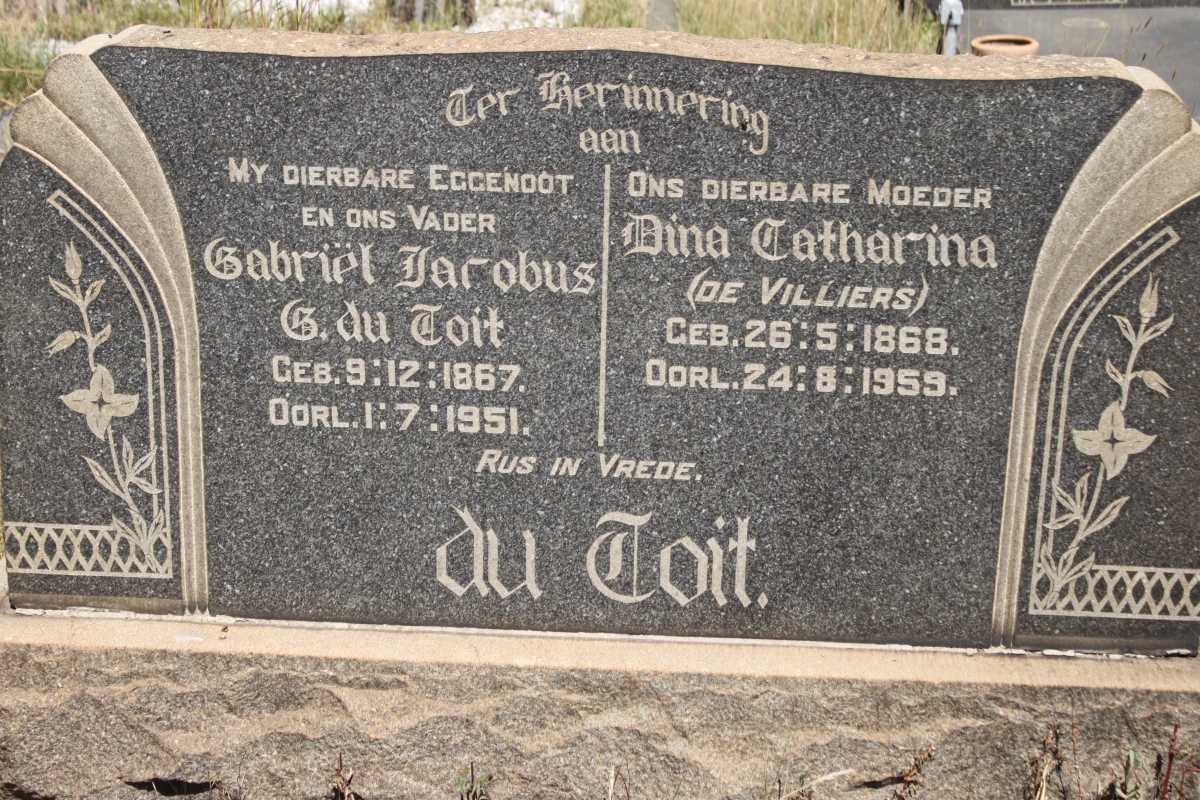TOIT Gabriël Jacobus G., du 1867-1951 &amp; Dina Catharina DE VILLIERS 1868-1959