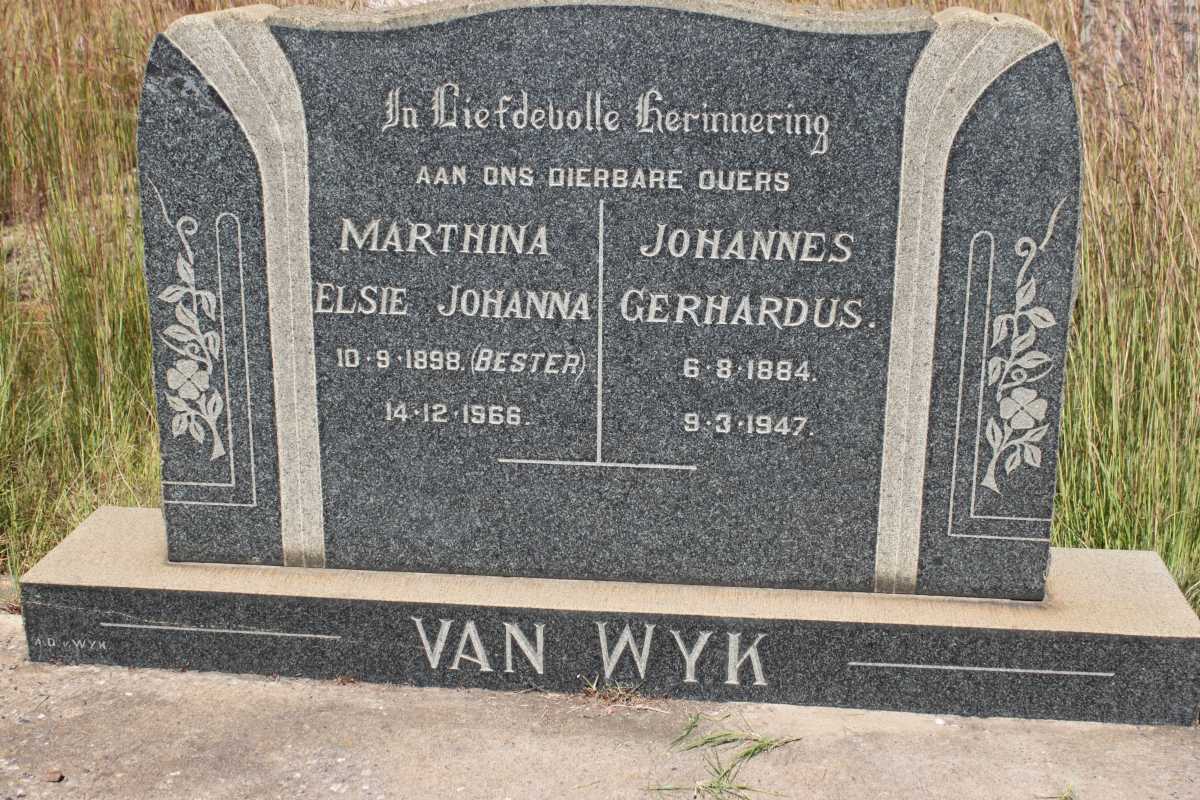 WYK Johannes Gerhardus, van 1884-1947 &amp; Marthina Elsie Johanna BESTER  1898-1966