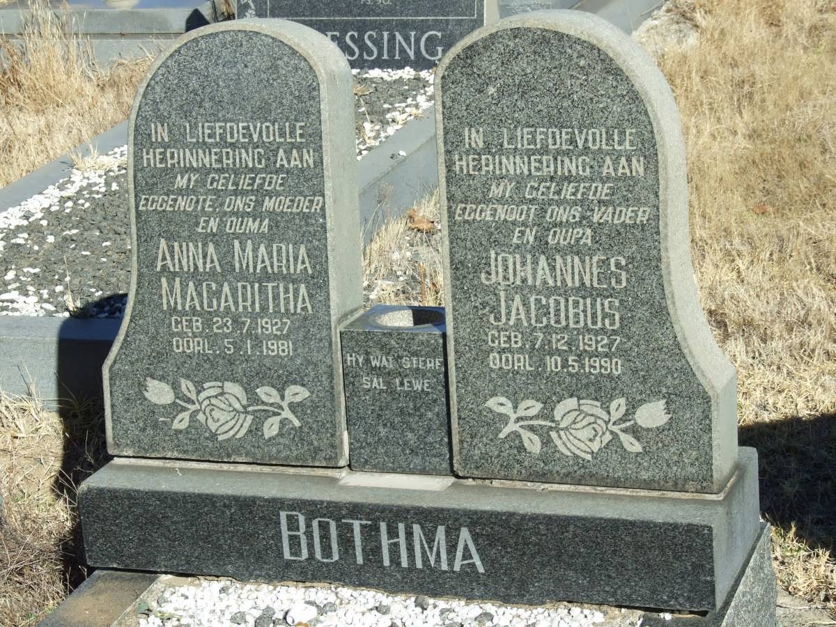 BOTHMA Johannes Jacobus 1927-1990 &amp; Anna Maria Magaritha 1927-1981