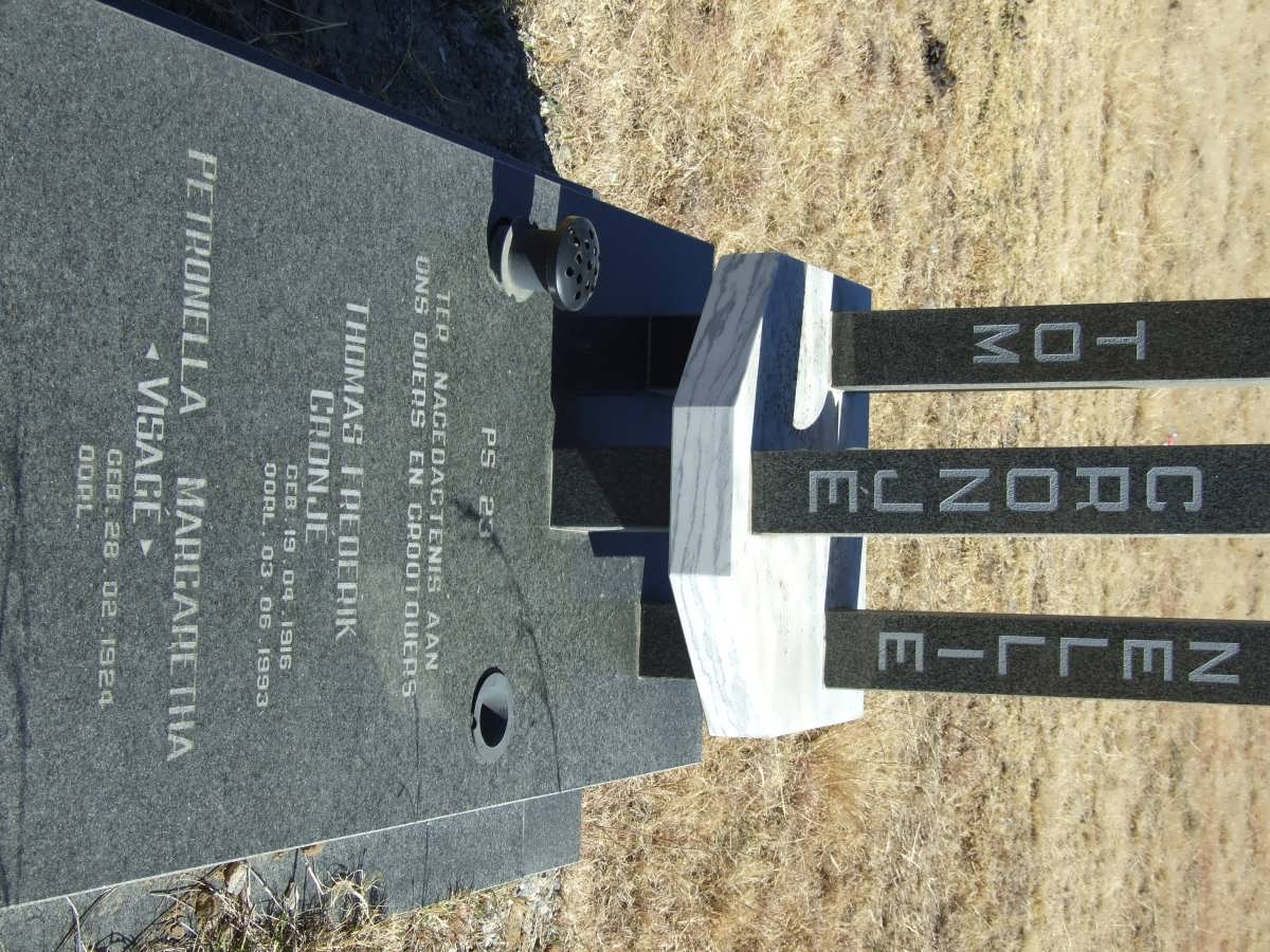 CRONJE Thomas Frederik 1916-1993 &amp; Petronella Margaretha VISAGE 1924-