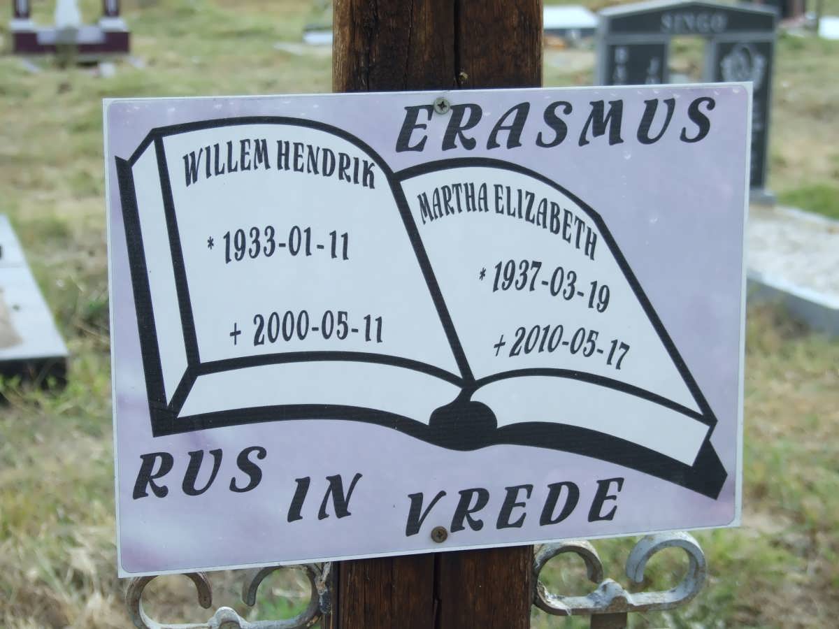ERASMUS Willem Hendrik 1933-2000 &amp; Martha Elizabeth 1937-2010