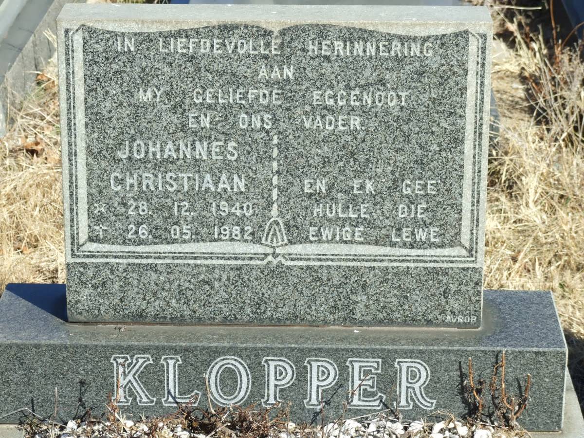 KLOPPER Johannes Christiaan 1940-1982 