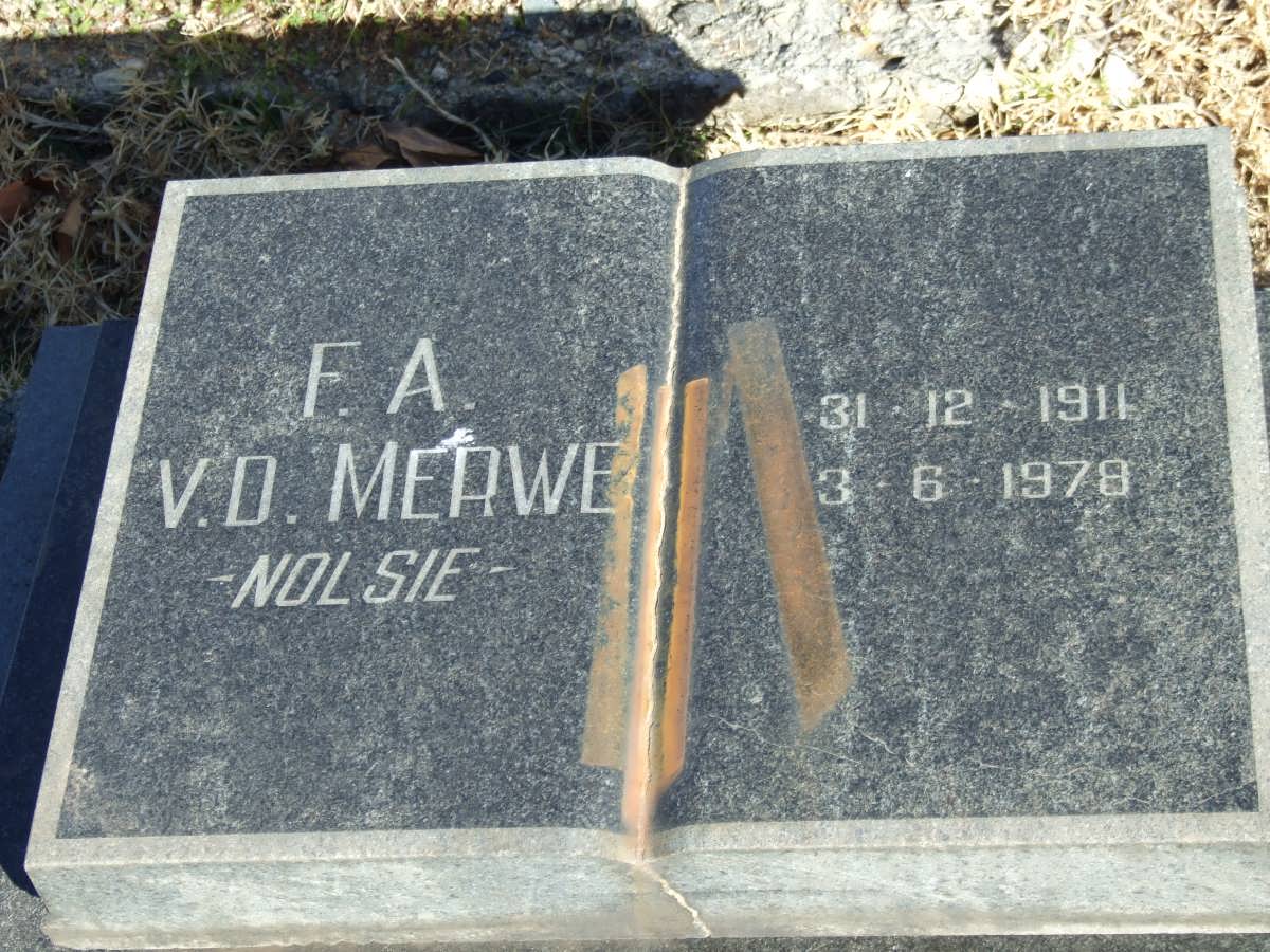 MERWE F.A., v.d. 1911-1978