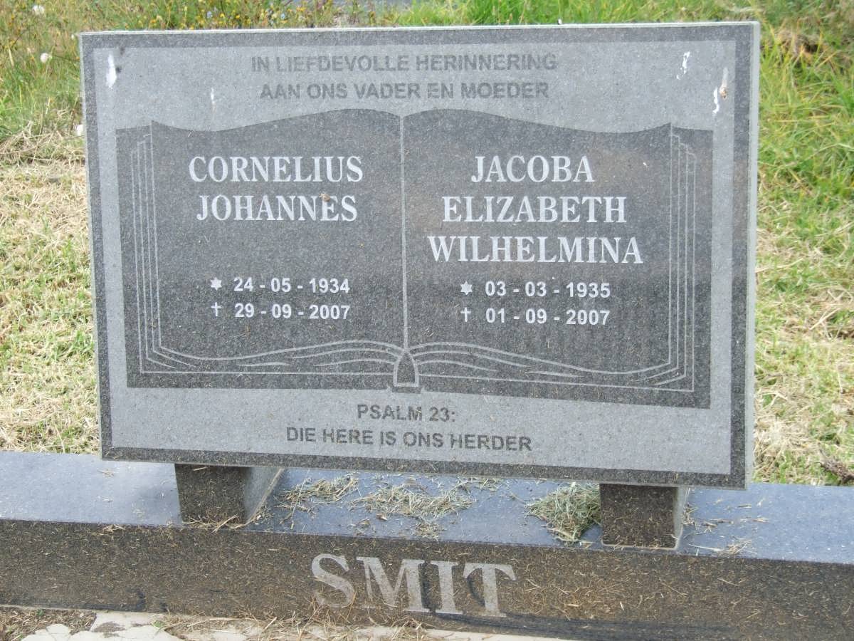 SMIT Cornelius Johannes 1934-2007 &amp; Jacoba Elizabeth Wilhelmina 1935-2007