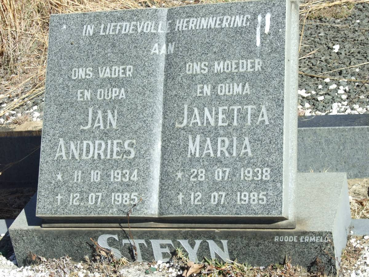 STEYN Jan Andries 1934-1985 &amp; Janetta Maria 1938-1985