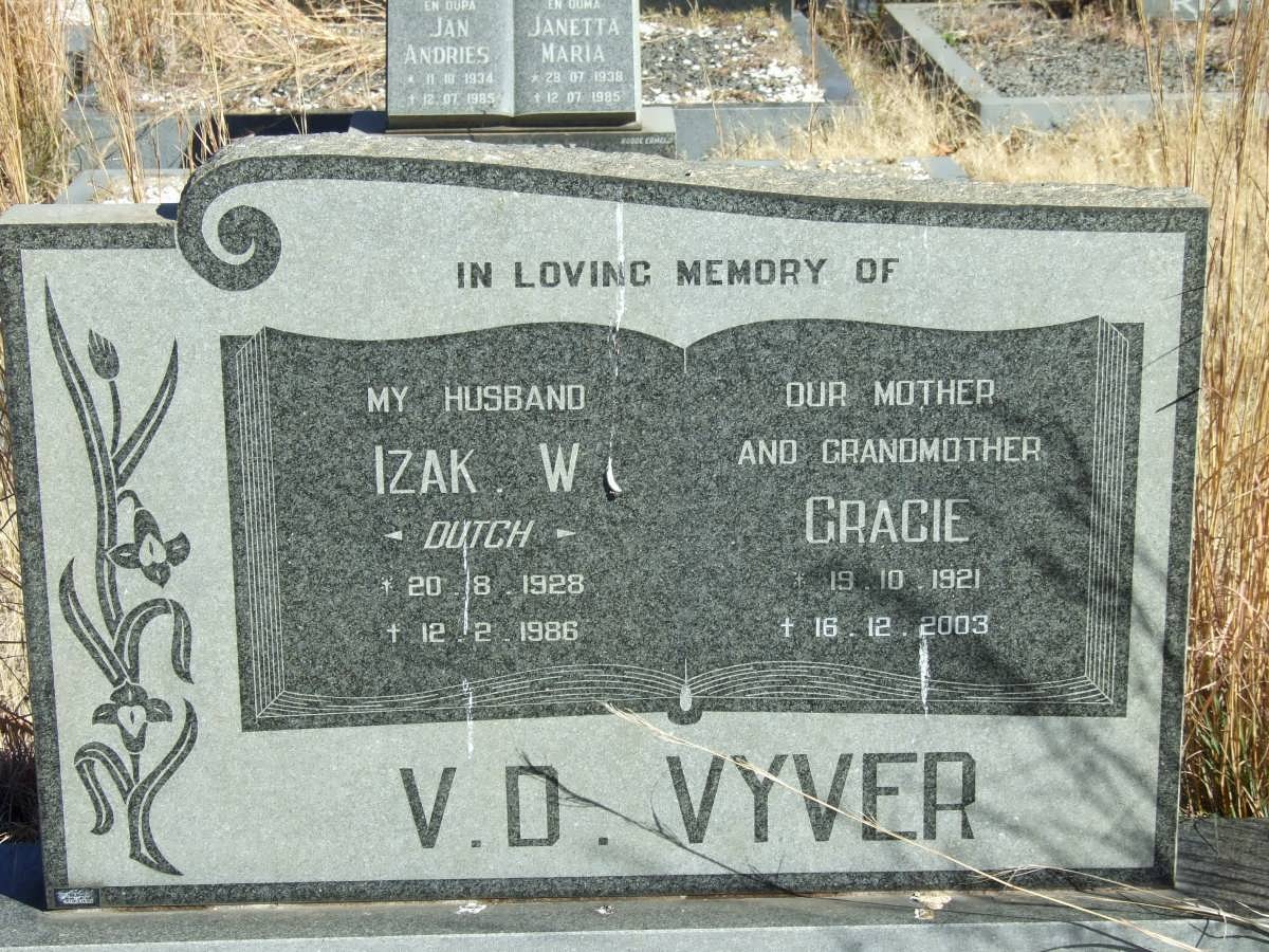 VYVER Izak.W., v.d. 1928-1986 &amp; Gracie 1921-2003