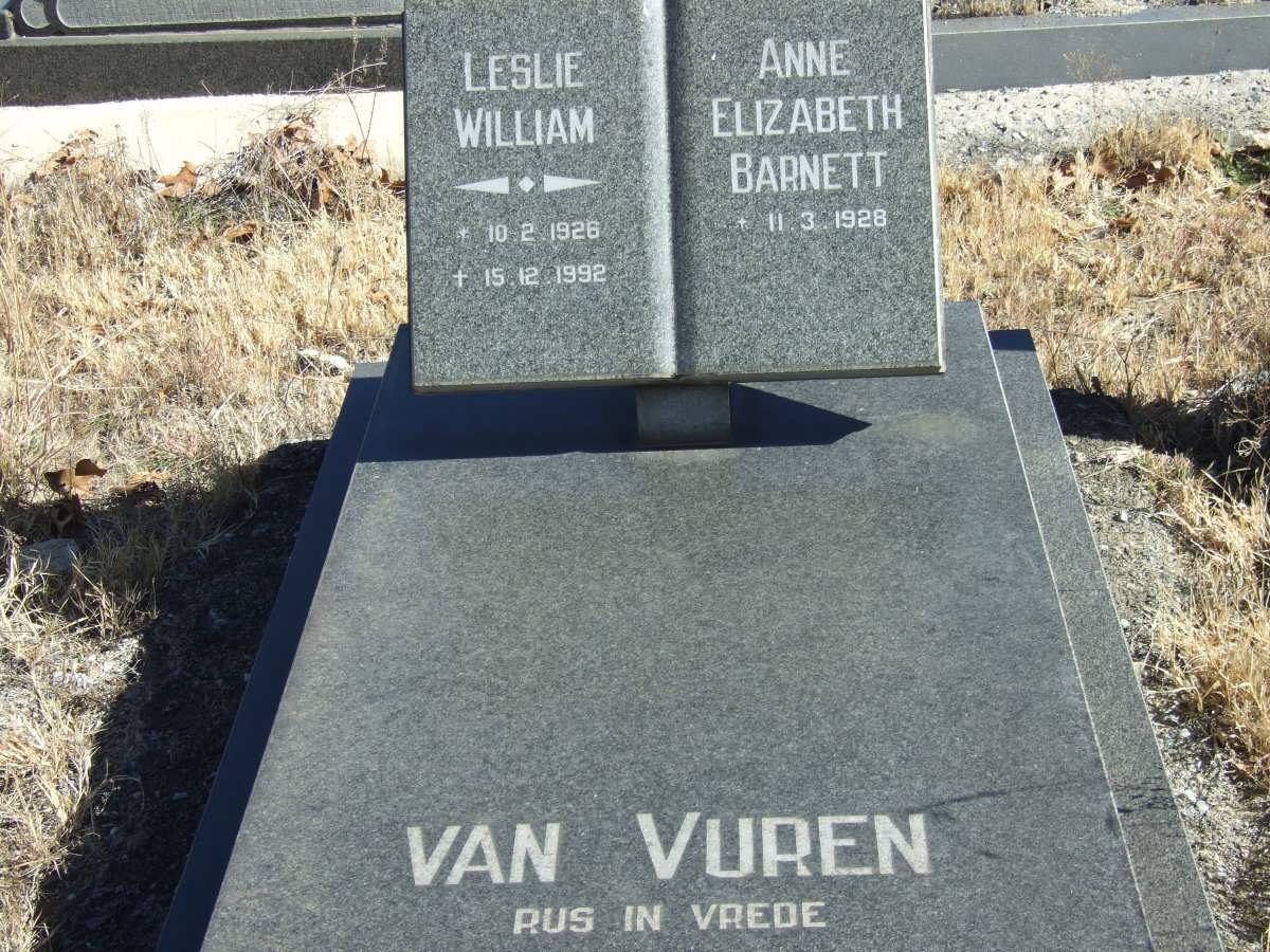 VUREN Leslie William, van 1926-1992 &amp; Anne Elizabeth Barnett 1928-