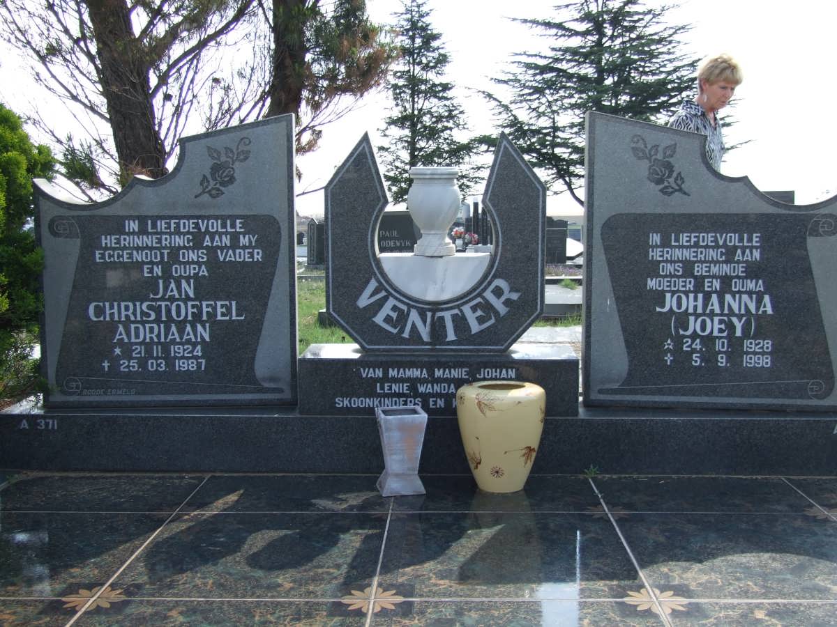 VENTER Jan Christoffel Adriaan 1924-1987 &amp; Johanna 1928-1998