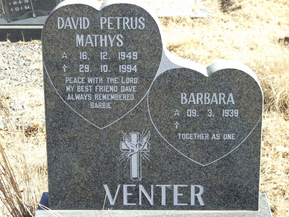 VENTER David Petrus Mathys 1949-1994 &amp; Barbara 1939-