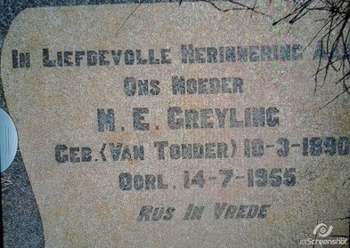 GREYLING M.E. nee VAN TONDER 1890-1955