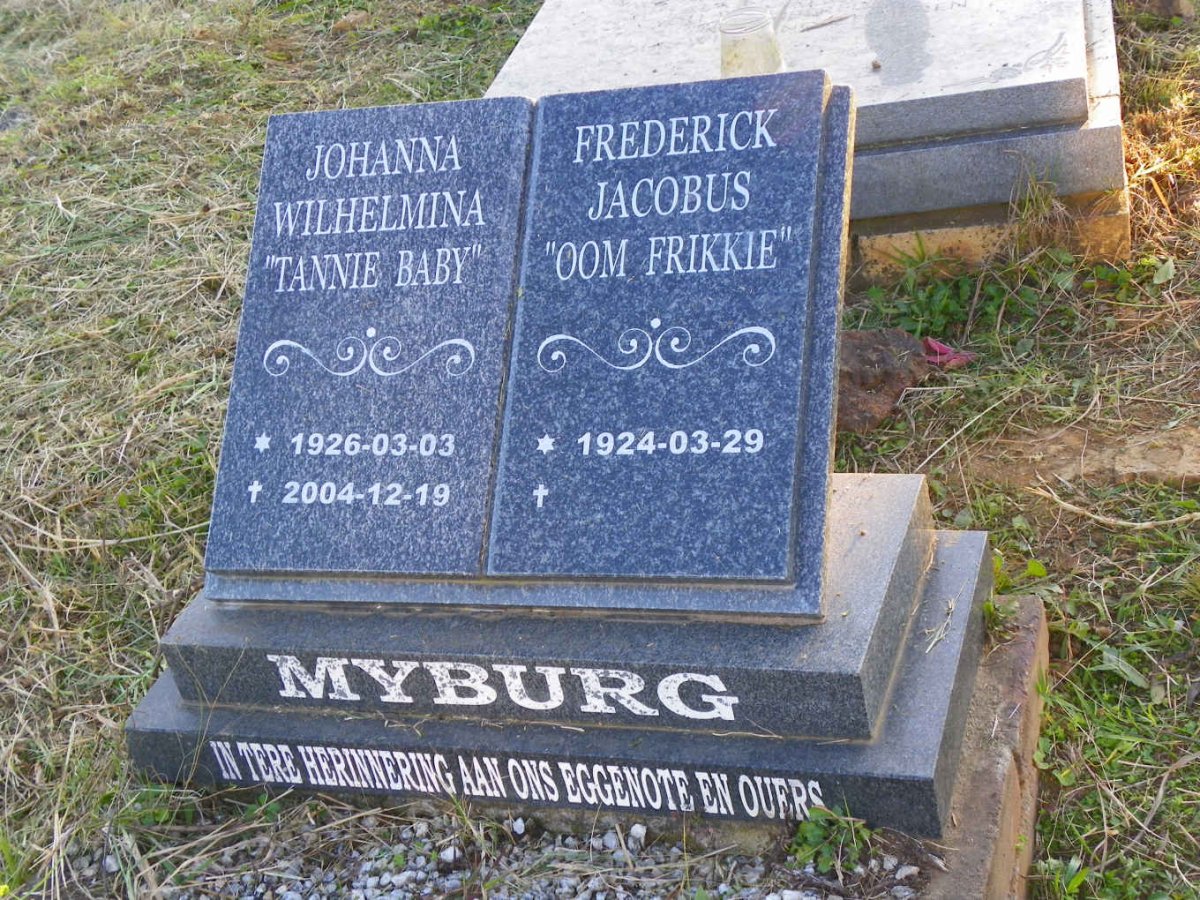 MYBURG Frederick Jacobus 1924- &amp; Johanna Wilhelmina 1926-2004
