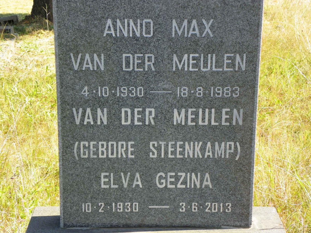 MEULEN Anno Max, van der 1930-1983 &amp; Elva Gezina STEENKAMP 1930-2013