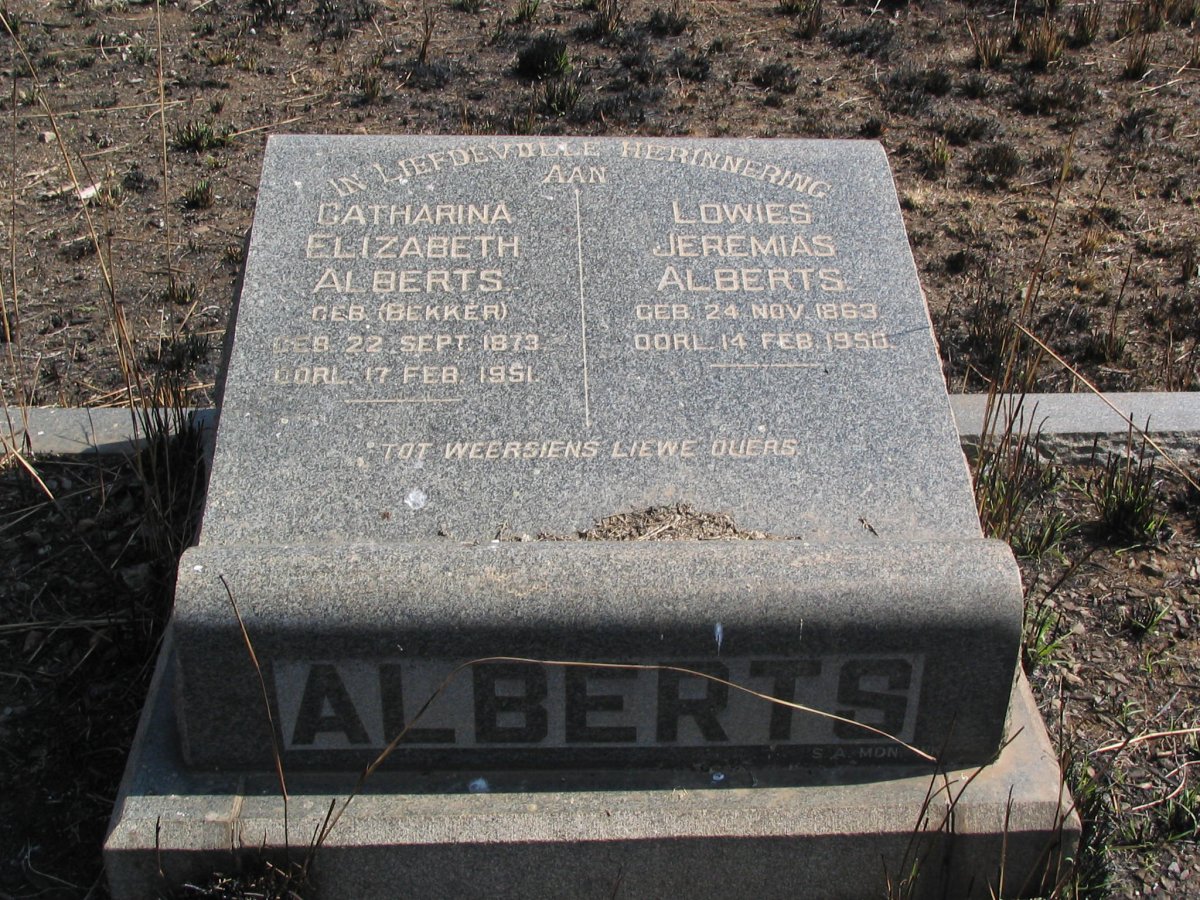 ALBERTS	Lowies Jeremias 1863-1958 &amp; Catharina Elizabeth BEKKER 1873-1951