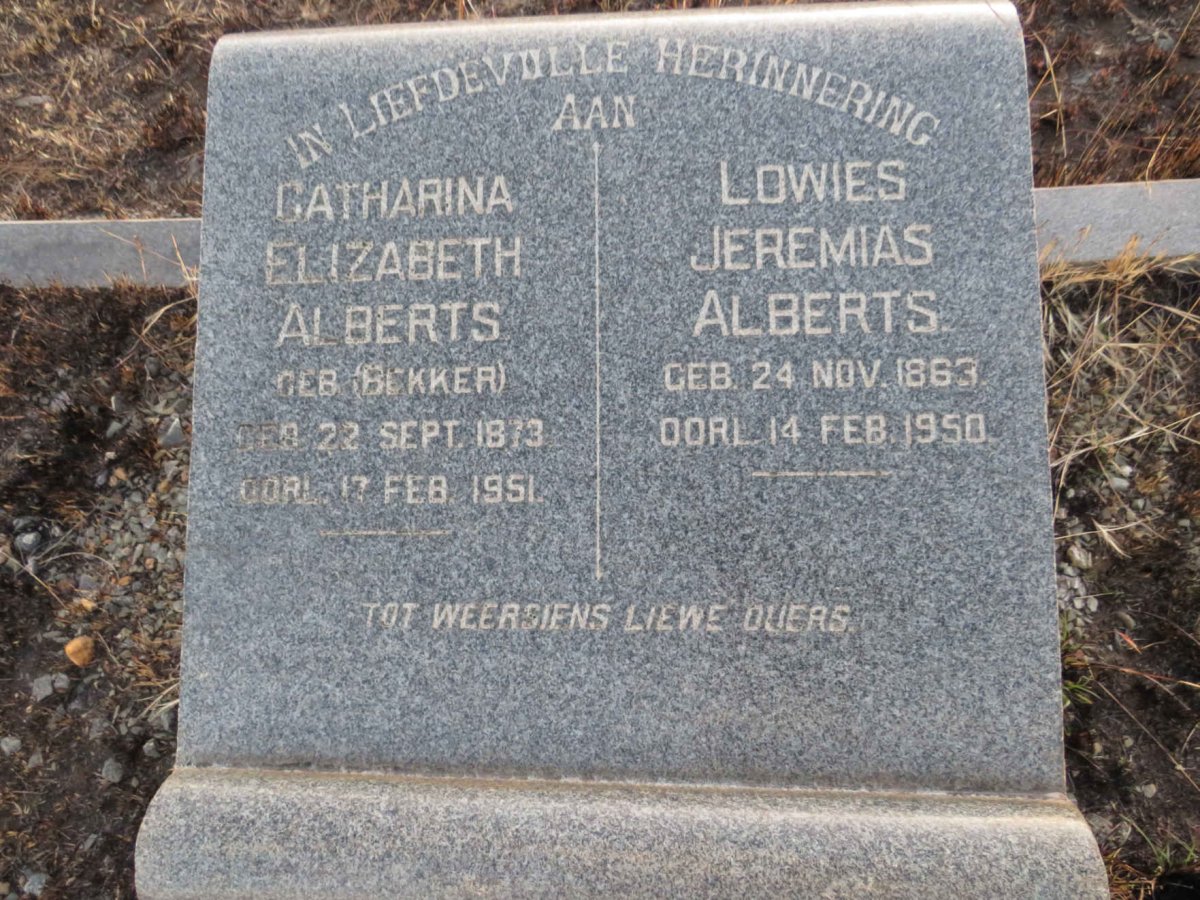 ALBERTS Lowies Jeremias 1863-1950 & Catharina Elizabeth nee BEKKER 1873-1951