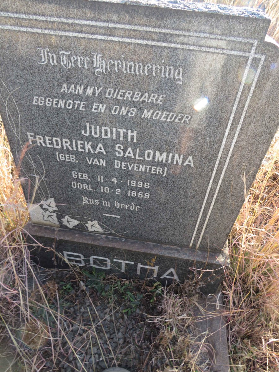 BOTHA Judith Fredrieka Salomina nee VAN DEVENTER 1896-1959 