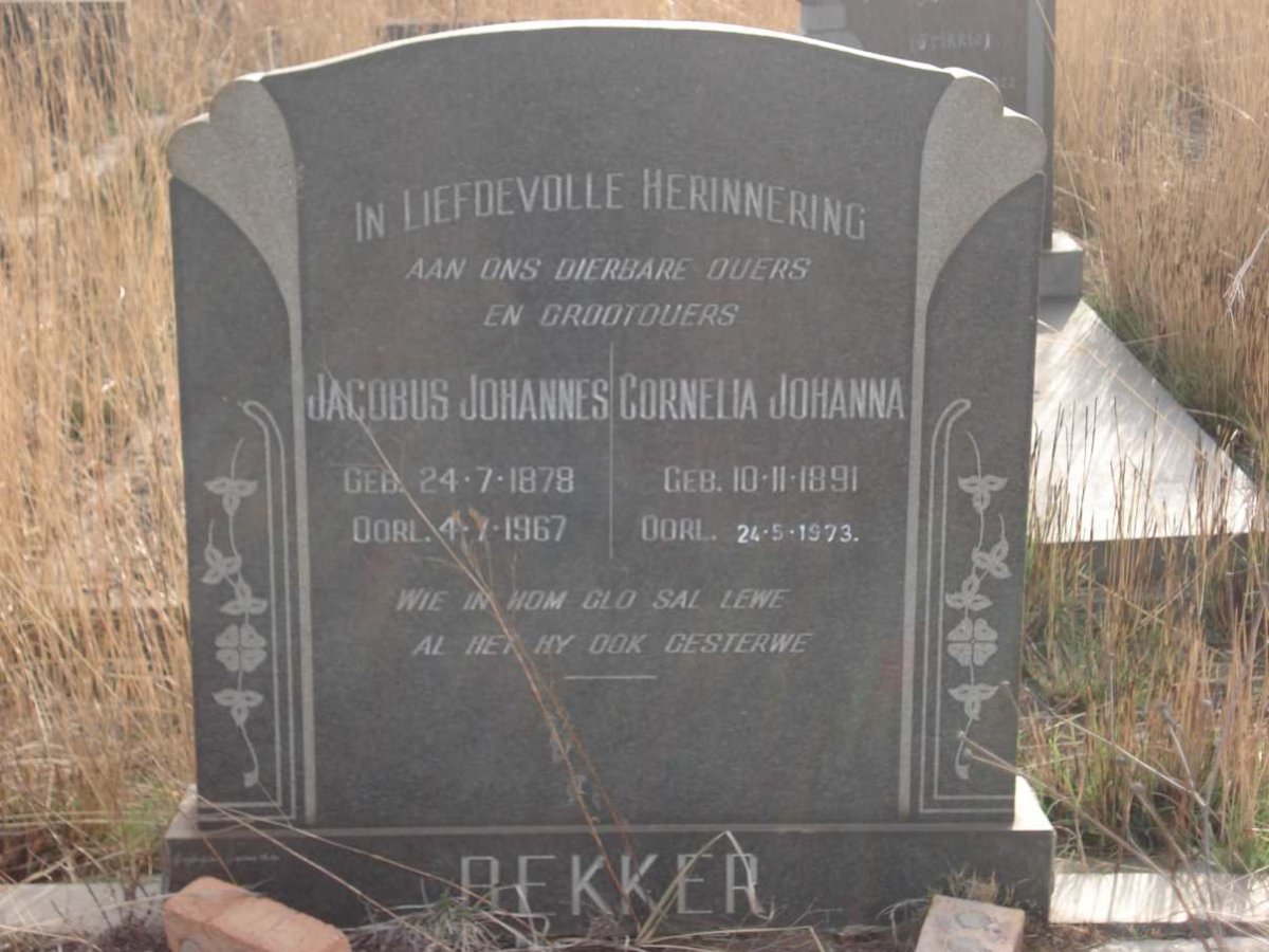 BEKKER Jacobus Johannes 1878-1967 &amp; Cornelia Johanna 1891-1973